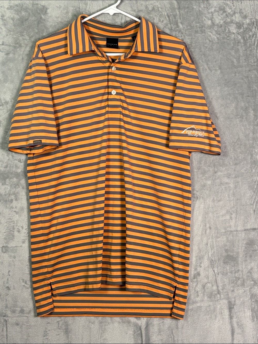 Dunning Golf Orange Gray Striped Short Sleeve Polo Shirt Size Medium